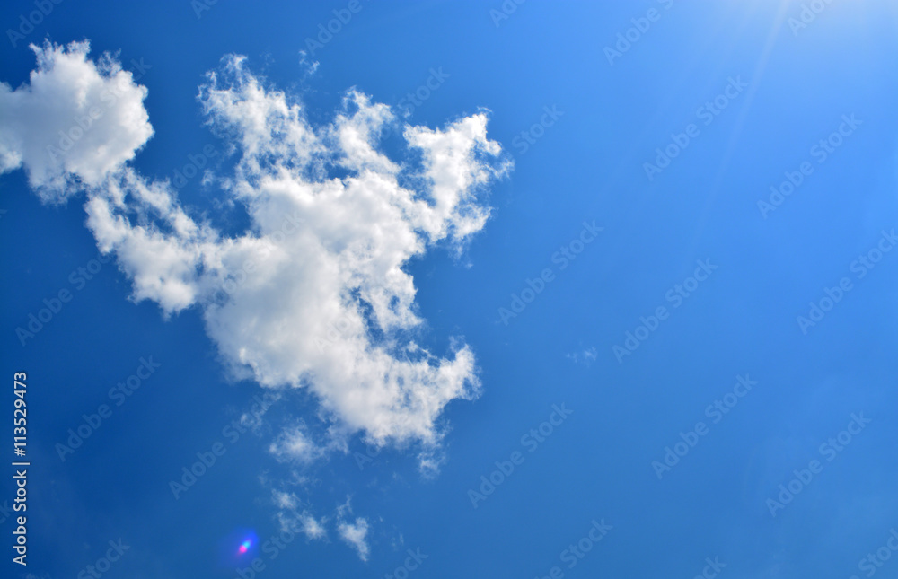 Blue sky with clouds and sun light background