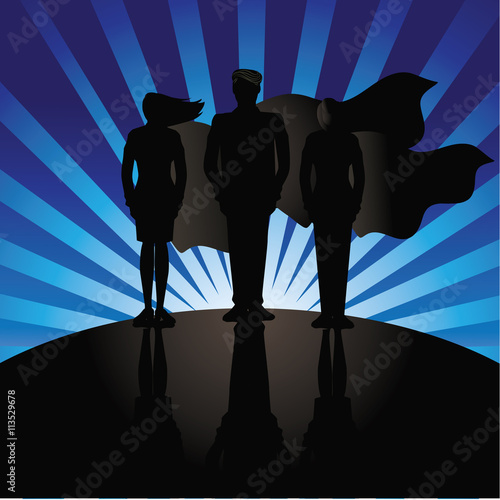 
Business team super heroes marketing poster background design. EPS 10 vector.