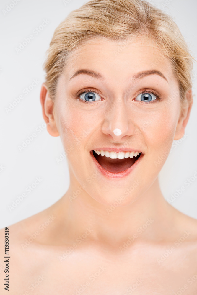 Portrait of young pretty girl over white background. Portrait of young pretty girl over white background.