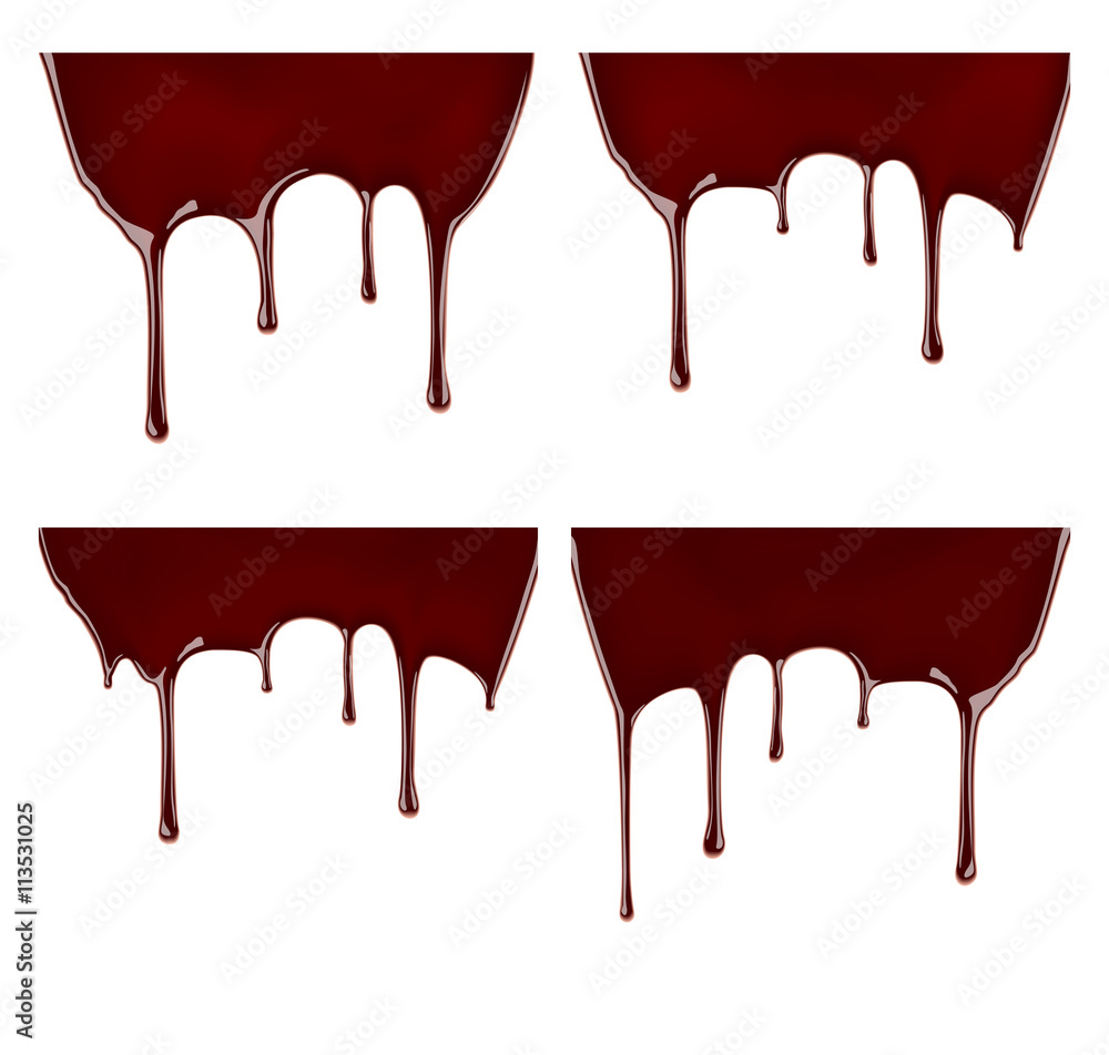 Set of melted chocolate syrup leaking on white background. Vector illustration