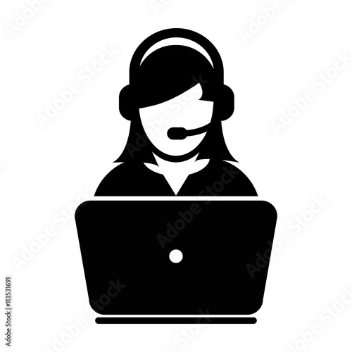 Woman User Icon - Support, Help, Service, Assistance, Headphone, Communication User Icon in Vector Illustration