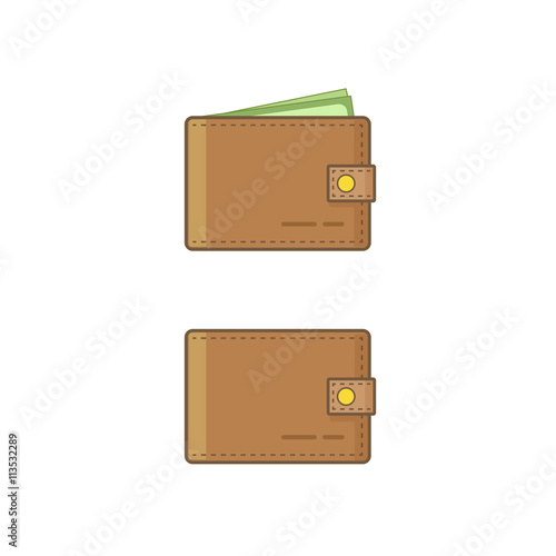 Wallet icon isolated on white background, outline flat wallet with money and empty wallet vector
