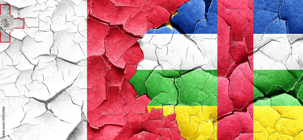 Malta flag with Central African Republic flag on a grunge cracke