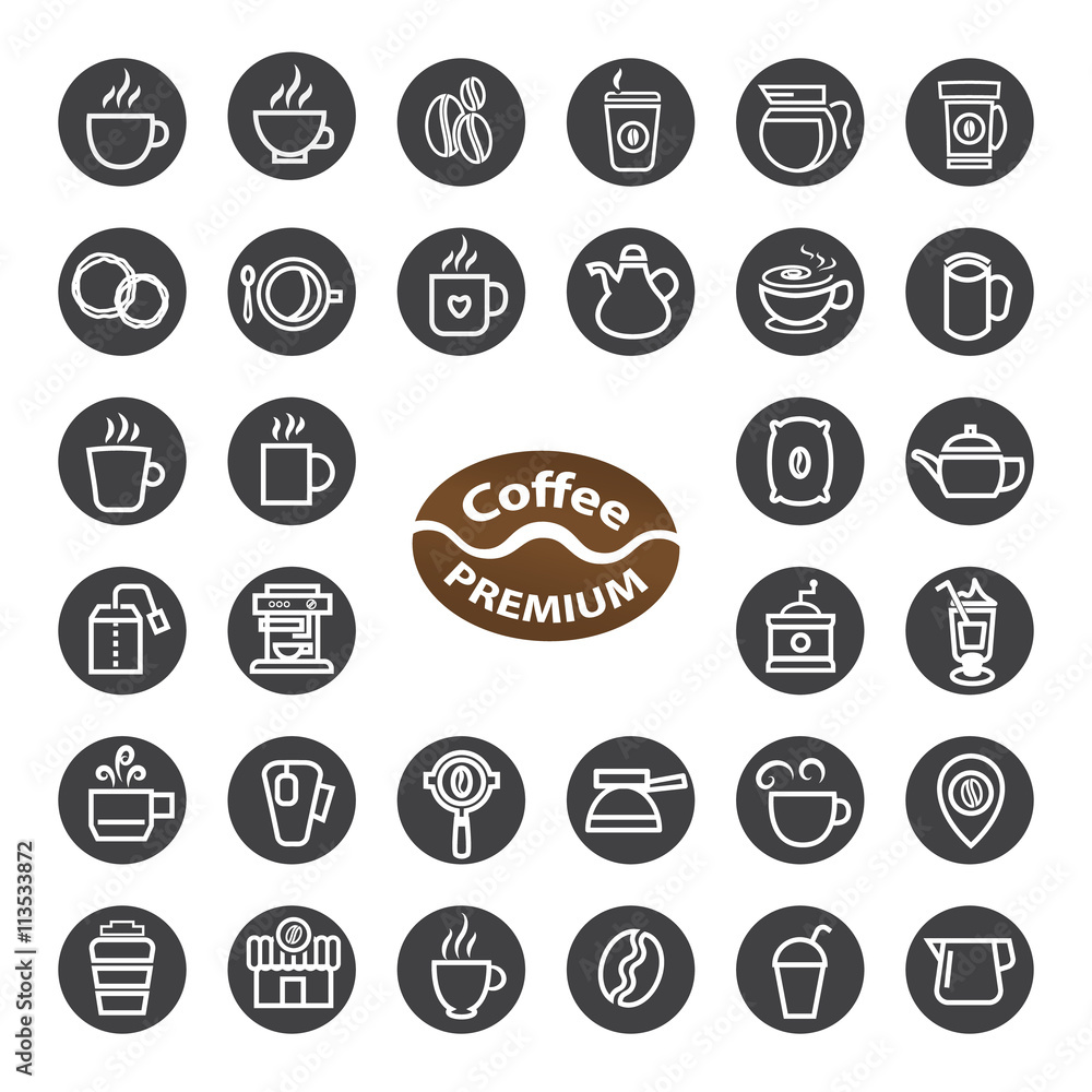 Coffee Icons with White Background Coffee Icons with White Background