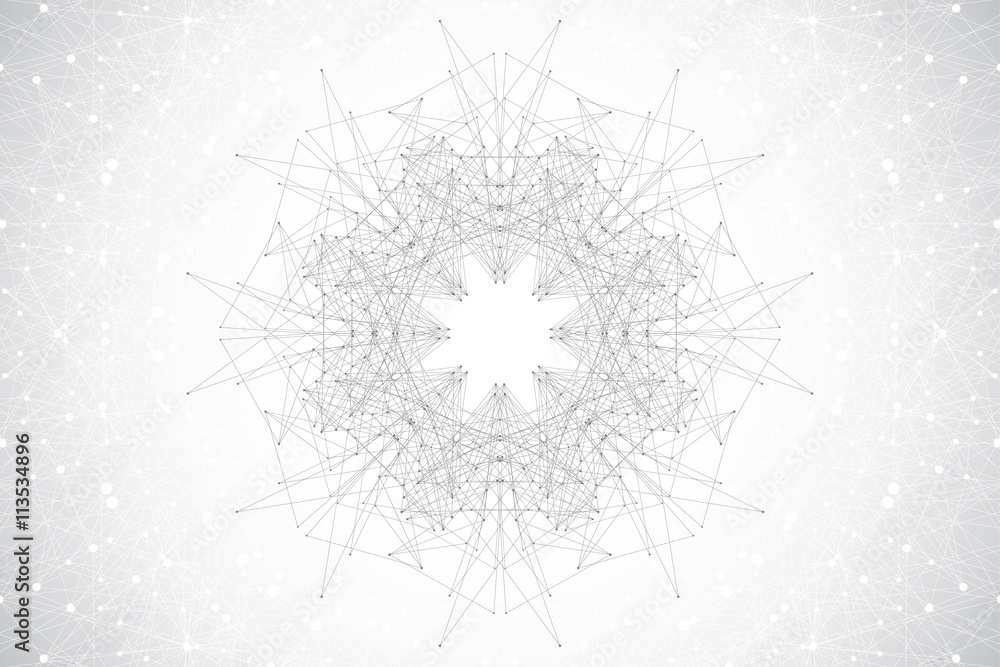 Obraz premium Geometric abstract background with connected line and dots. Molecular structure dna or neuron composition. Vector illustration