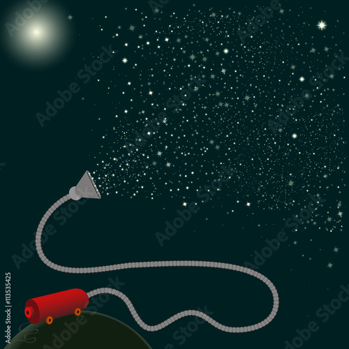 Space fantasy illustration. Hoover scattering stars in the sky