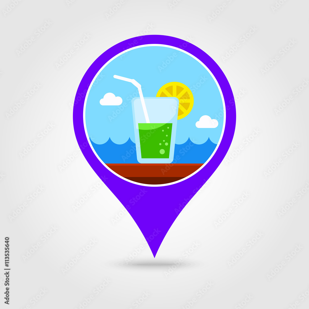 Cocktail pin map icon. Summer. Vacation Cocktail pin map icon. Summer. Vacation