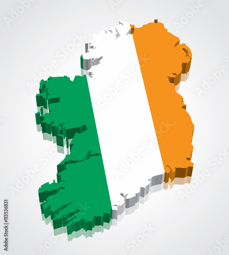 3D vector Flag Map of Ireland