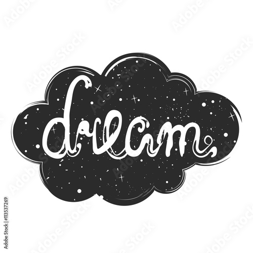 Vector illustration with black cloud, stars and lettering