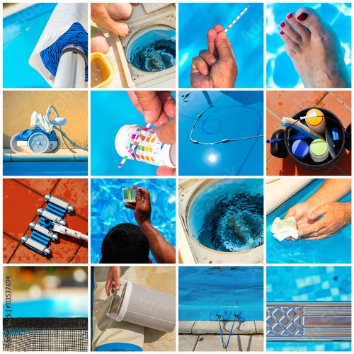 Collage maintenance of a private pool photo