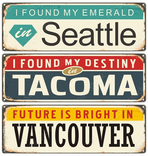 Retro metal signs collection with USA cities