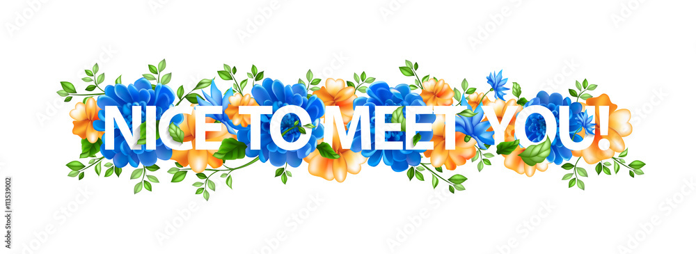 illustration of flowers with lettering nice to meet you