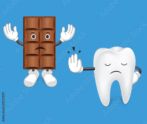 Tooth and chocolate. Stop sweets, Idea concept