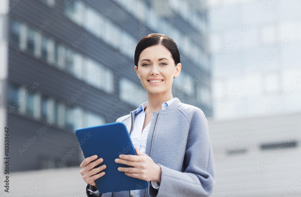 smiling business woman with tablet pc in city smiling business woman with tablet pc in city