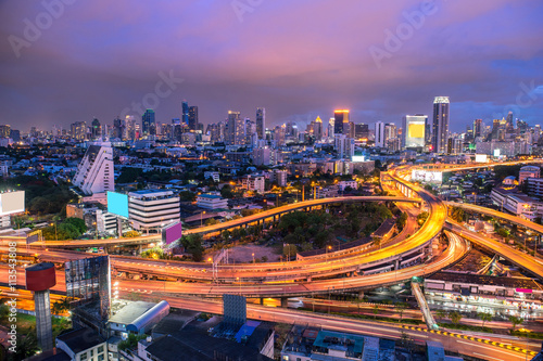 road at night in Bangkok city , Thailand.