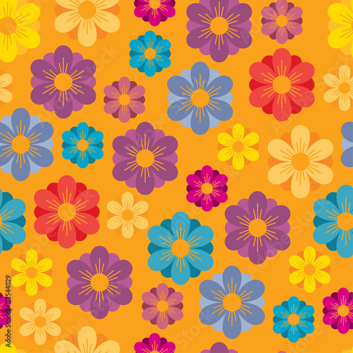 Spring or Summer seamless background with bright flowers