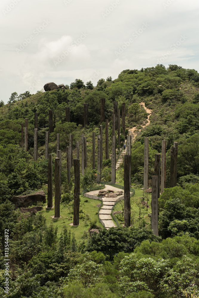 Steles containing centuries old sutra along Wisdom path at the hills of Ngong Ping on Lantau Island, Steles containing centuries old sutra along Wisdom path at the hills of Ngong Ping on Lantau Island,