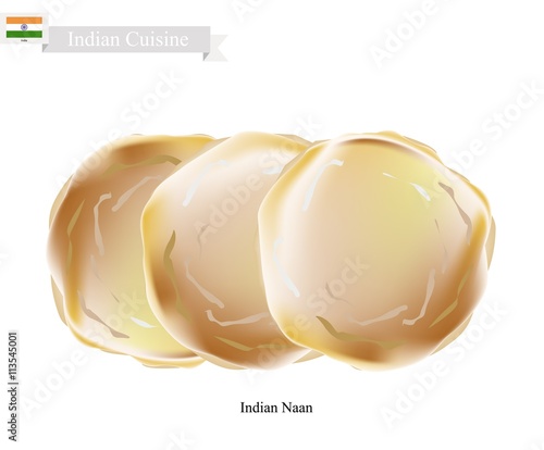 Naan or Indian Flat Bread on White Background