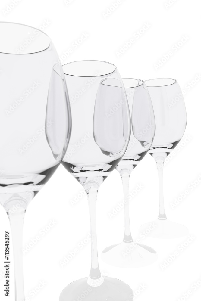 empty wine glasses on isolated white background