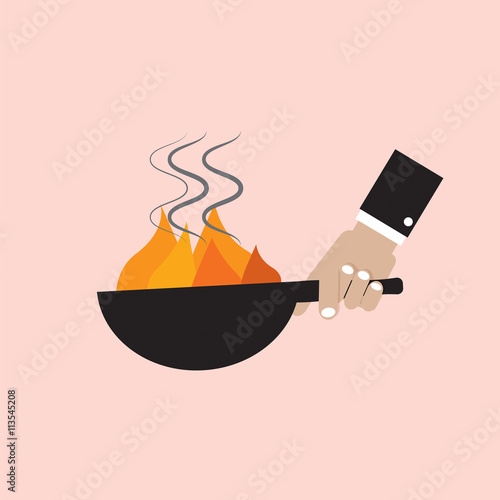 Cooking With Frying Pan Vector Illustration.