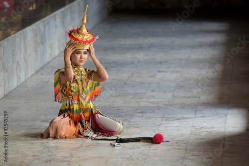 Manohra models : MANOHRA is folk dance in South of Thailand at Temple in Surat Thani Province, Thailand photo