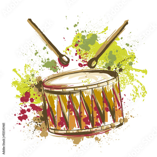 Foto Drum with splashes in watercolor style