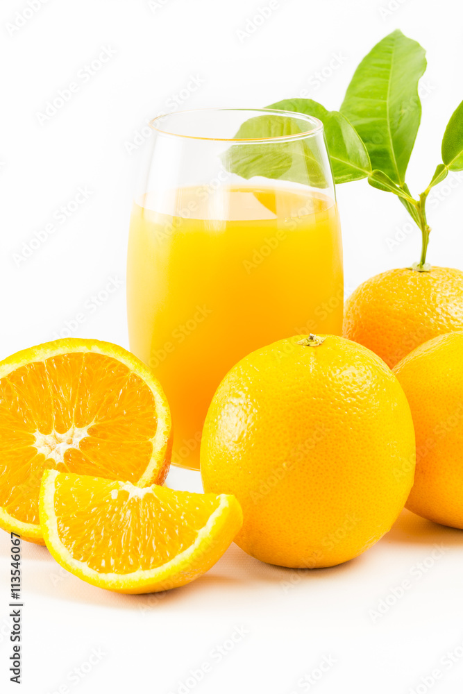 Orange juice and Oranges fruit isolated on white background Orange juice and Oranges fruit isolated on white background