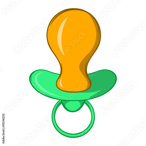 Green baby pacifier icon, cartoon style