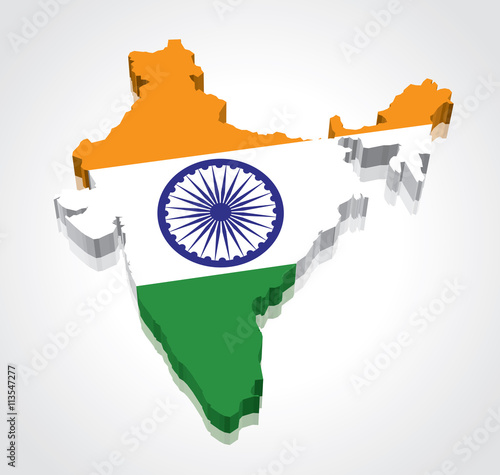 3D vector Flag Map of India