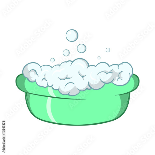 Green baby bath with foam icon, cartoon style