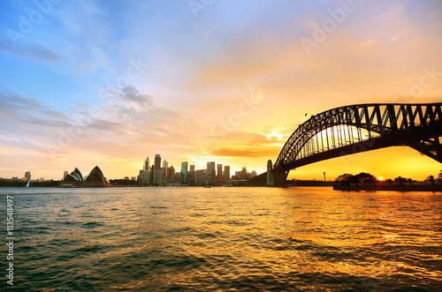 Panorama of Sydney Harbour at sunset