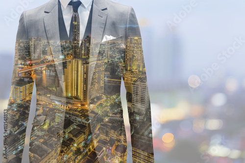 Fototapeta Double Exposure of Smart Business człowiek ubrany w garnitur