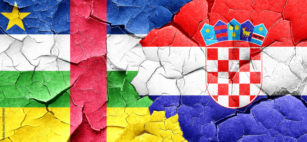 Central african republic flag with Croatia flag on a grunge crac