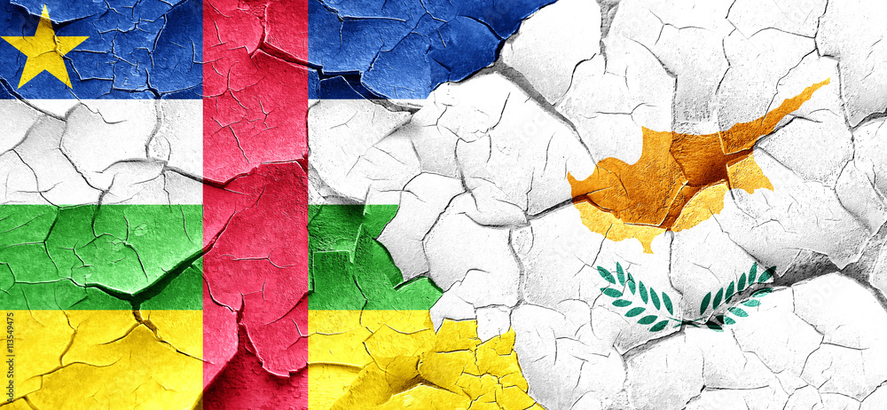 Central african republic flag with Cyprus flag on a grunge crack Central african republic flag with Cyprus flag on a grunge crack