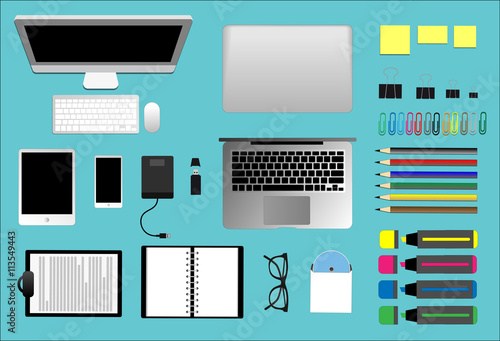 Workplace concept office table with tools