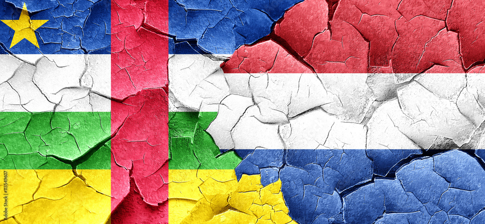 Central african republic flag with Netherlands flag on a grunge Central african republic flag with Netherlands flag on a grunge
