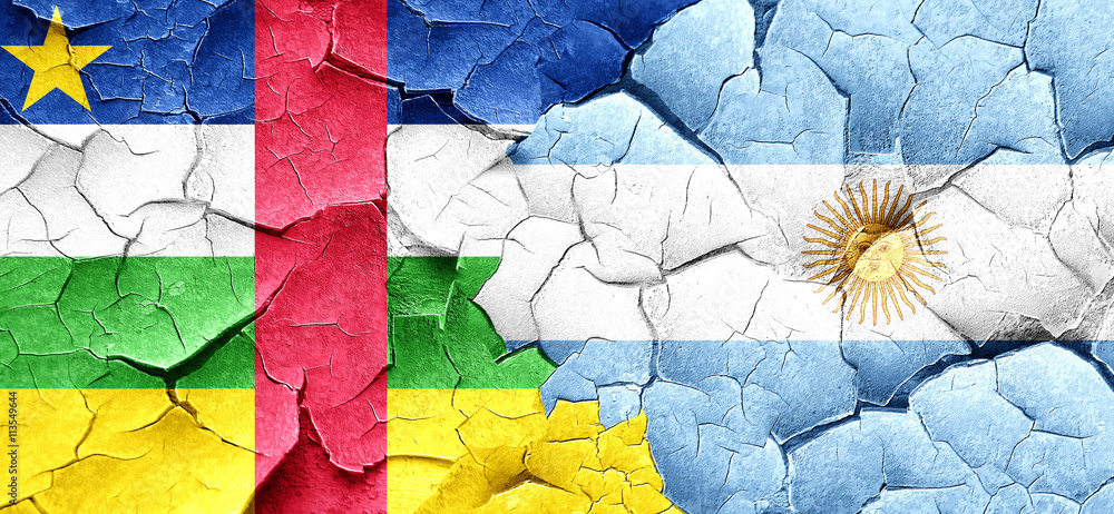 Obraz premium Central african republic flag with Argentine flag on a grunge cr