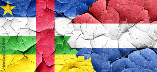 Central african republic flag with Netherlands flag on a grunge 
