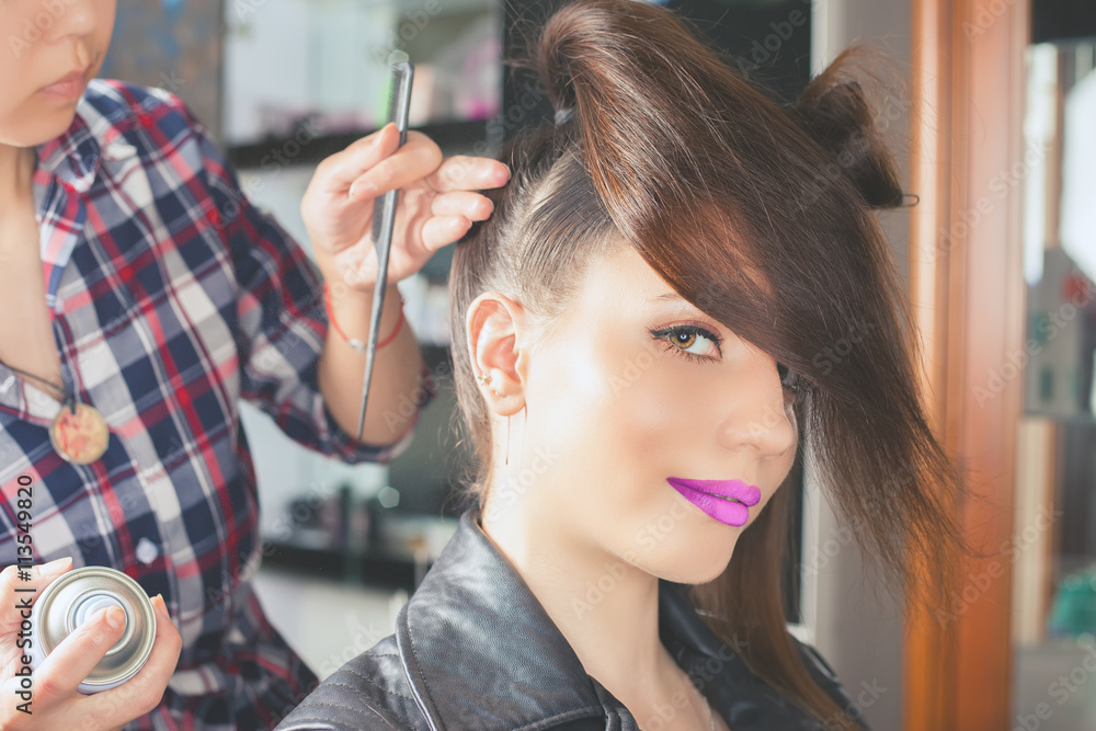 Fototapeta premium Fashion hairstyle. Make up. Hair saloon