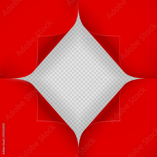 Hole in red sheet of paper. EPS 10