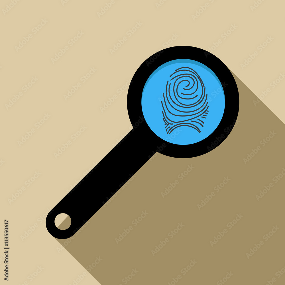 Magnifying glass with fingerprint icon, flat style Magnifying glass with fingerprint icon, flat style