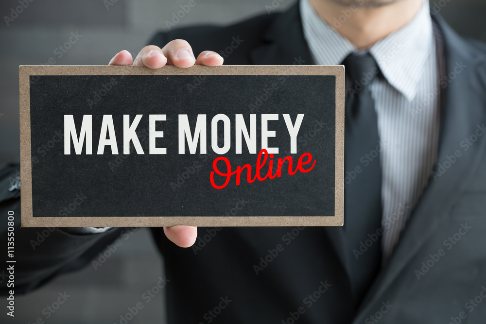 Make money online, message on white card and hold by businessman Make money online, message on white card and hold by businessman