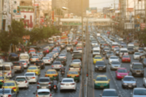 blurred traffic jam with light on street in bangkok , Motion bl