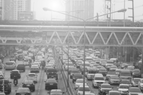blurred traffic jam with smog on  the road in bangkok , Thailand