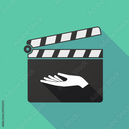 Long shadow clapperboard with a hand offering