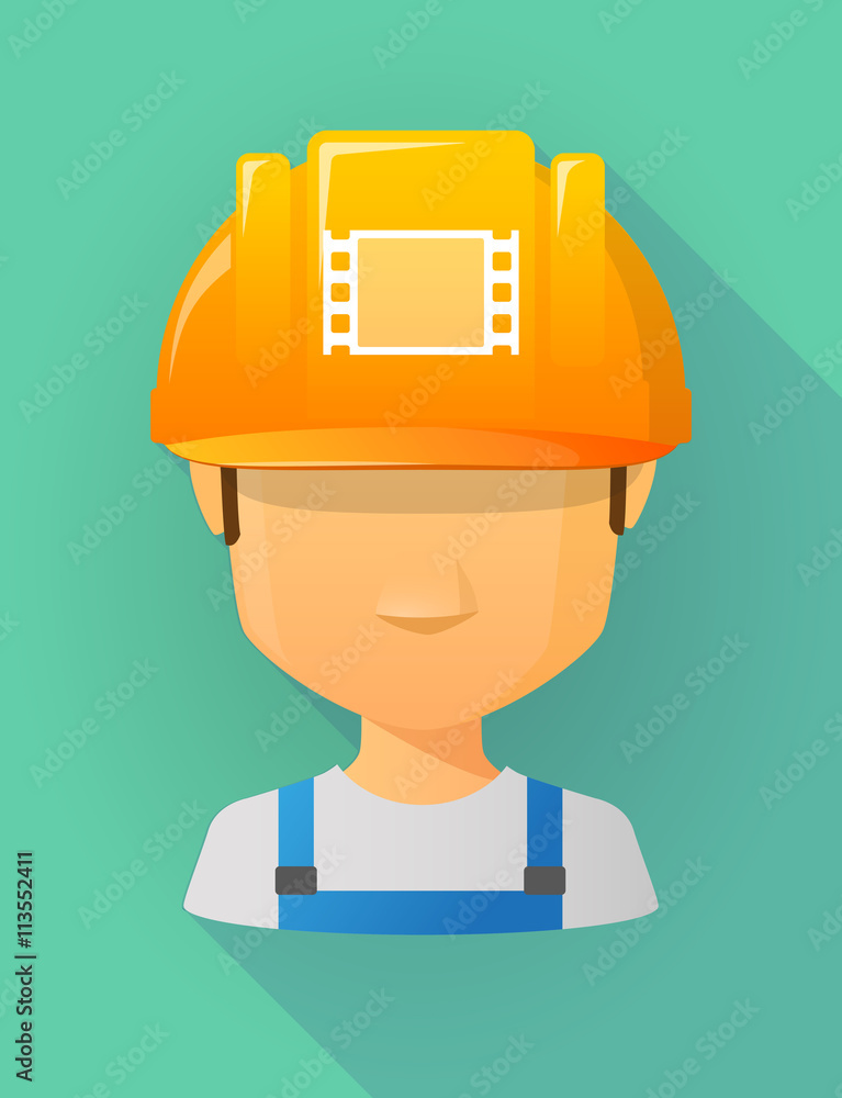 Worker male avatar wearing a safety helmet with a film photogram Worker male avatar wearing a safety helmet with a film photogram