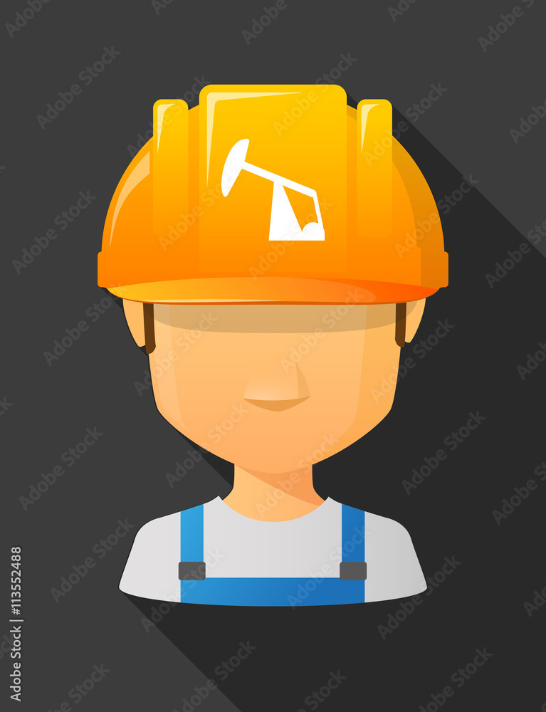 Worker male avatar wearing a safety helmet with a horsehead pump Worker male avatar wearing a safety helmet with a horsehead pump