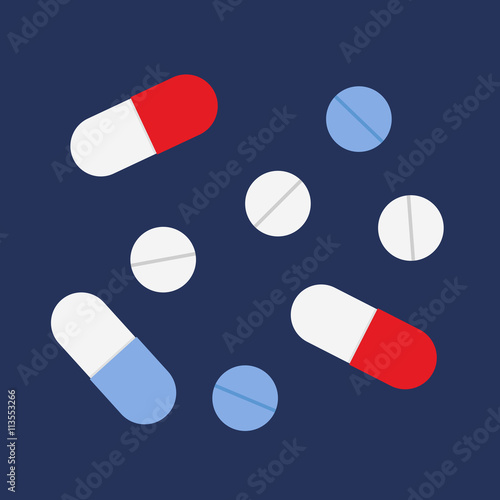 Flat icon medicine. Pills and capsules. Vector illustration.