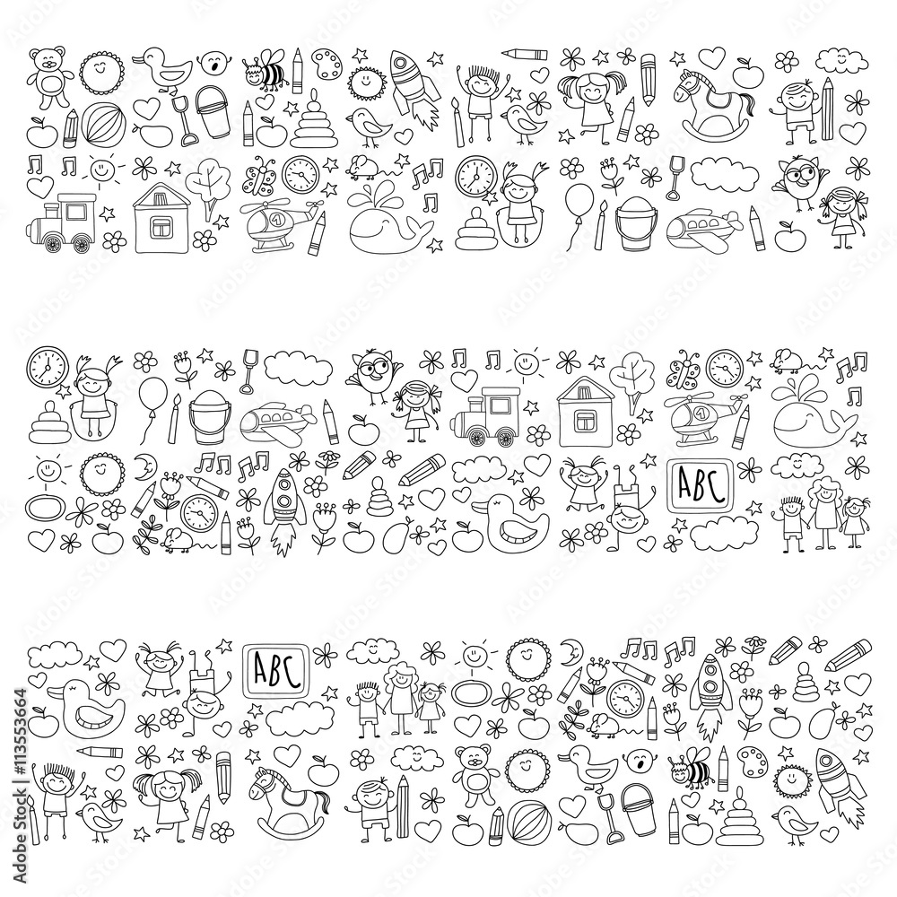 Fototapeta Doodle vector kindergarten elements
