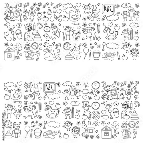 Doodle vector kindergarten elements